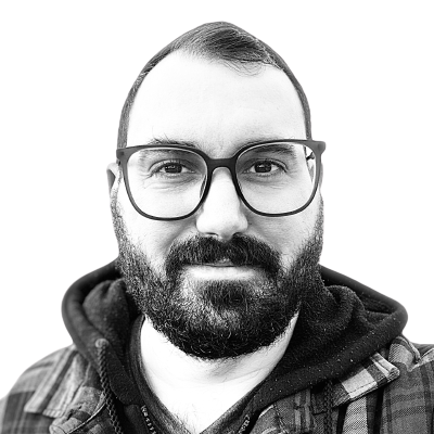 Black-and-white portrait of Marcos Arteaga